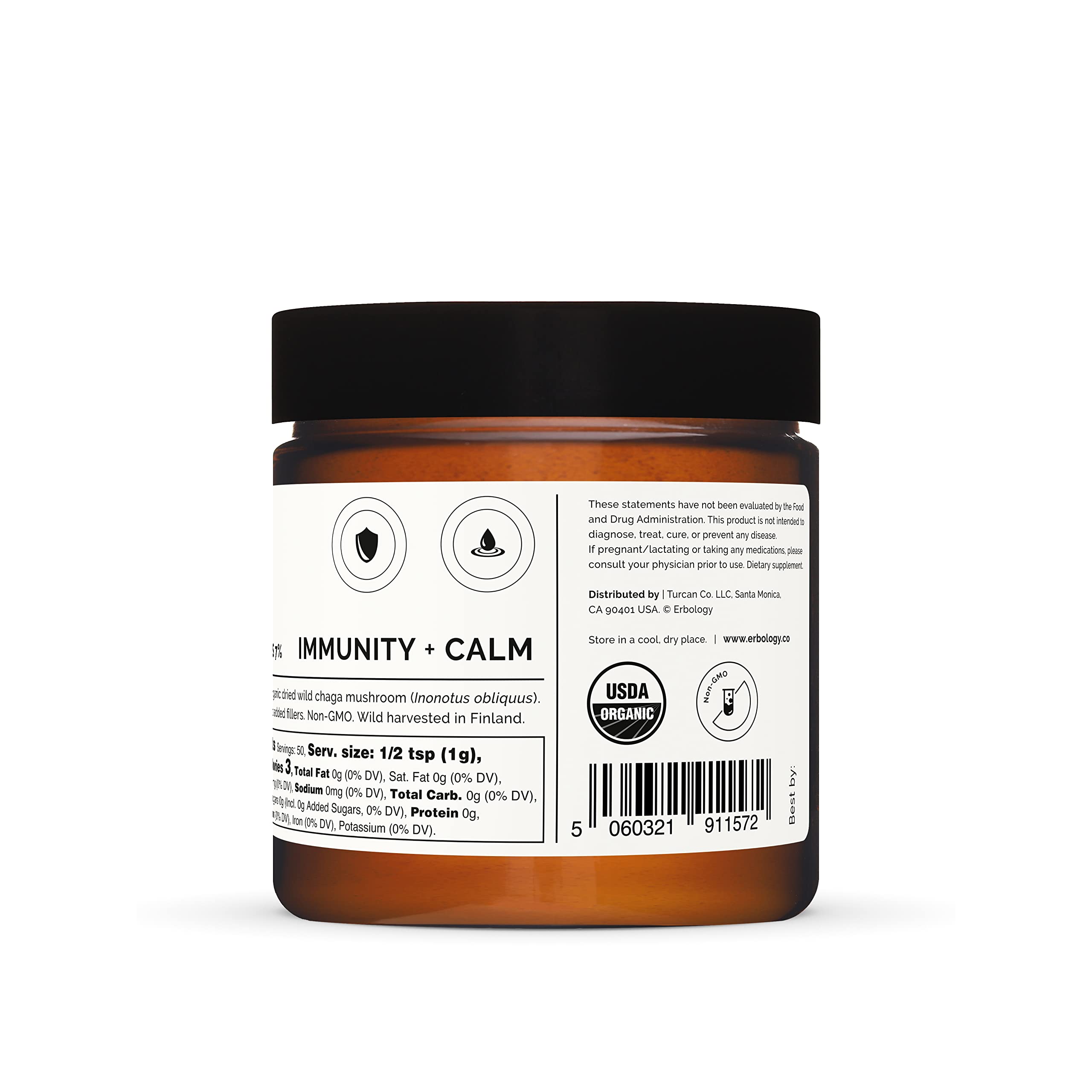 Erbology Organic Chaga powder small-batch jar emphasizes freshness