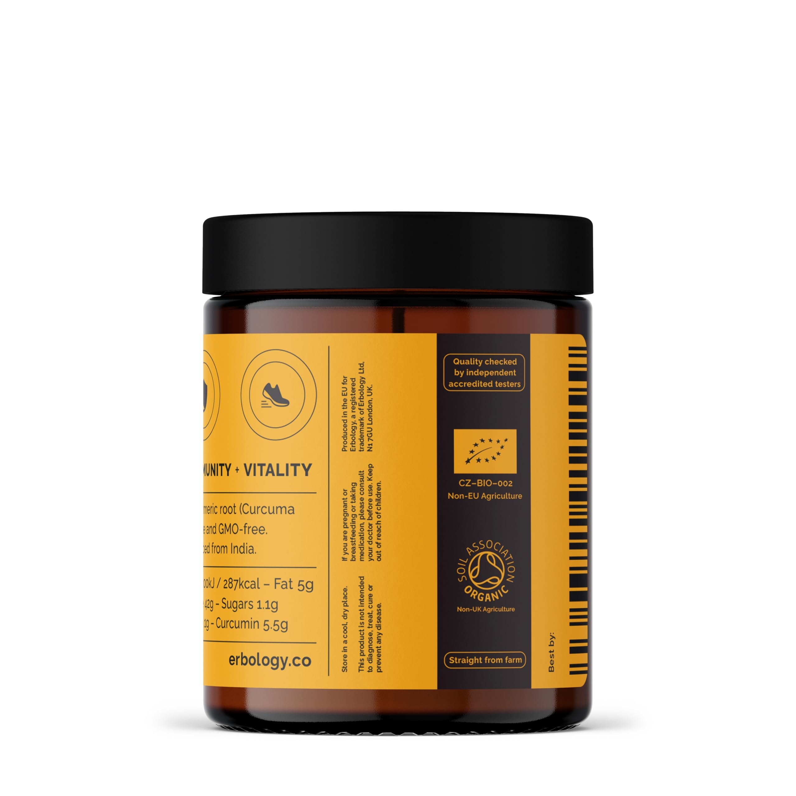 Erbology turmeric powder from Karnataka farms highlighting sustainable sourcing