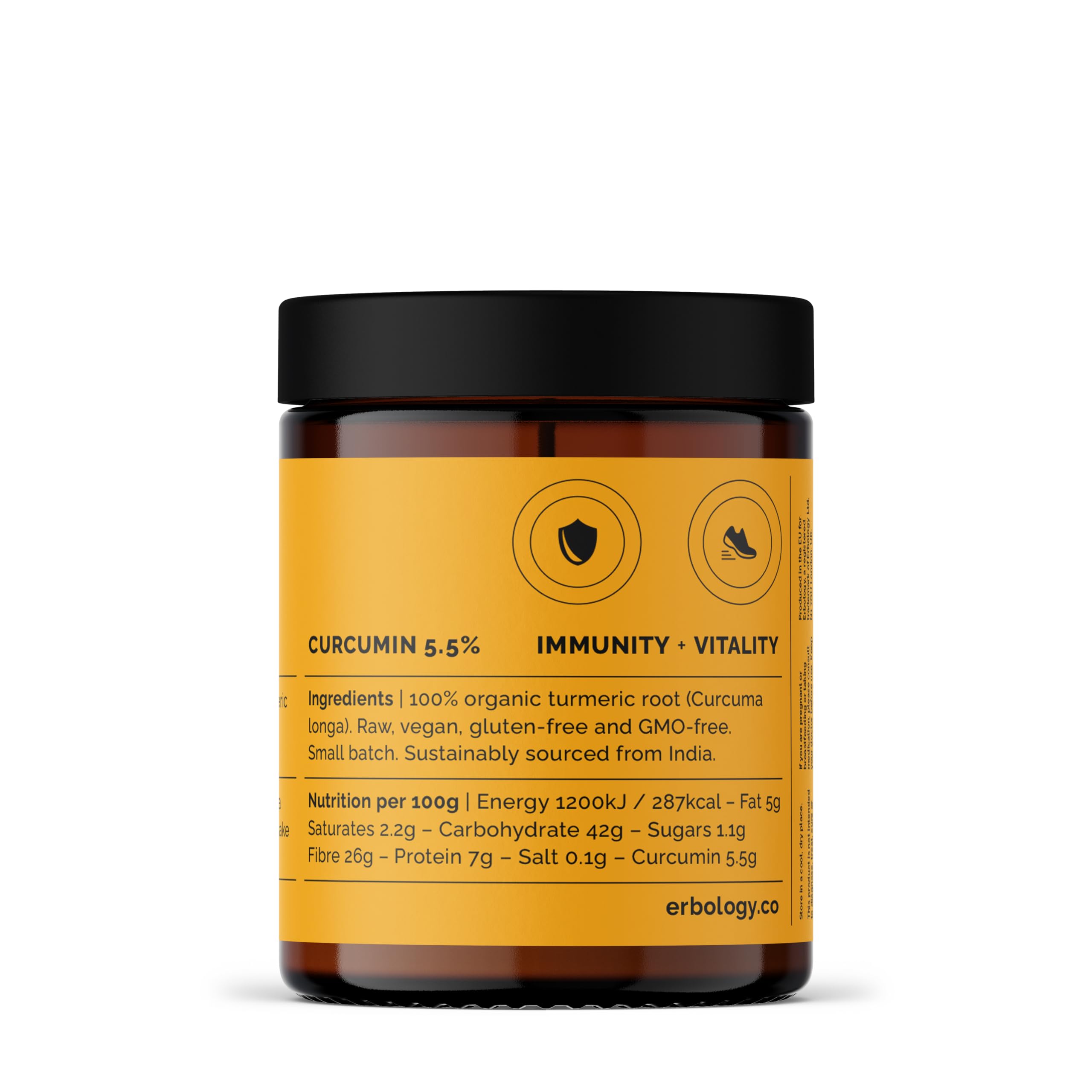 Erbology turmeric powder lab-tested label signaling quality and purity