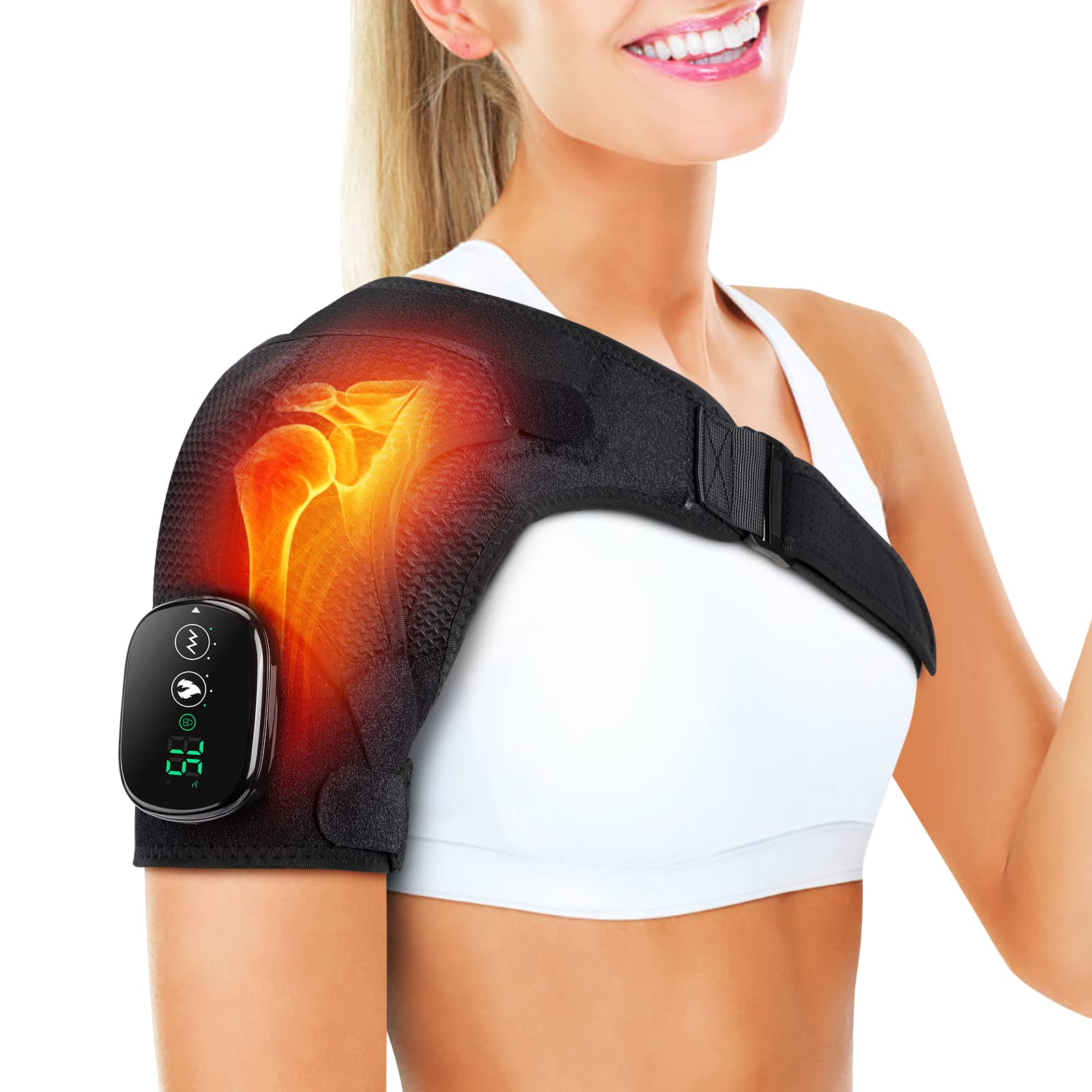 ERHIVORA shoulder heating pad front view with cordless design for on-the-go relief
