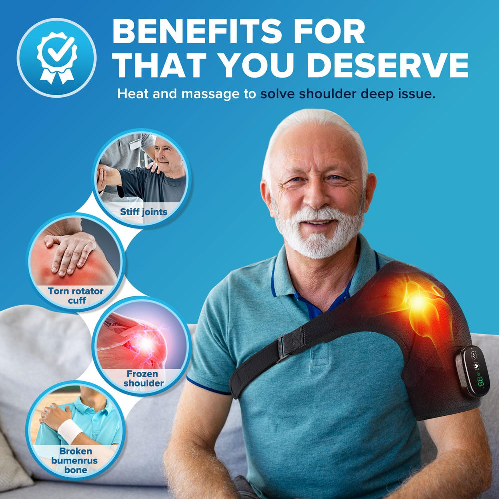 ERHIVORA shoulder wrap worn by model demonstrates targeted warmth and support.
