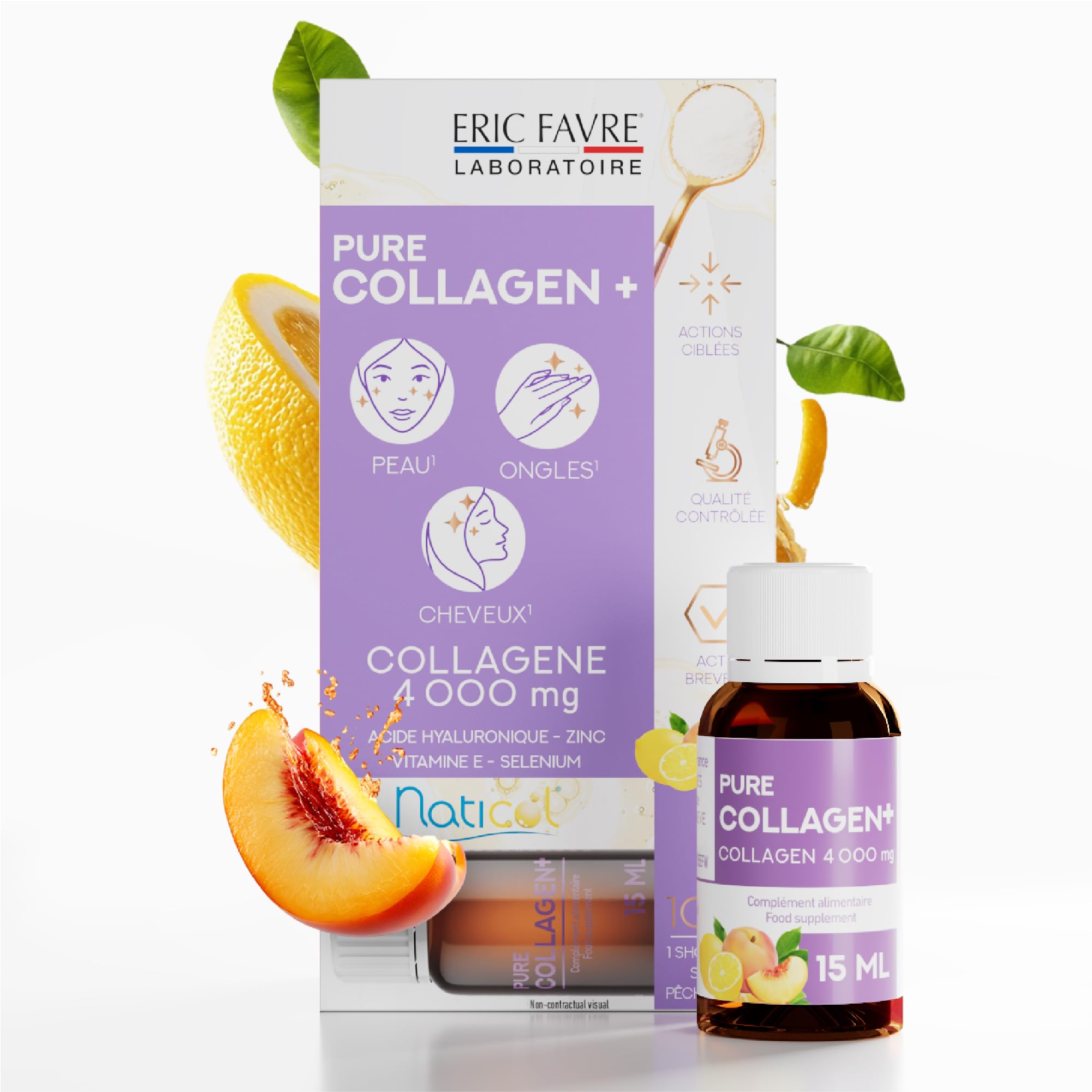 ERIC FAVRE Pure Collagen+ bottle pour shows convenient single-dose packaging for on-the-go beauty