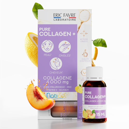 ERIC FAVRE Pure Collagen+ bottle pour shows convenient single-dose packaging for on-the-go beauty