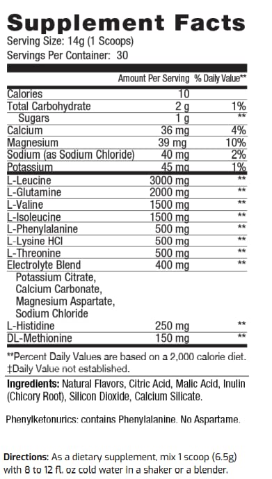 ES FIT Amino Powder close-up shows powder texture and mixability.