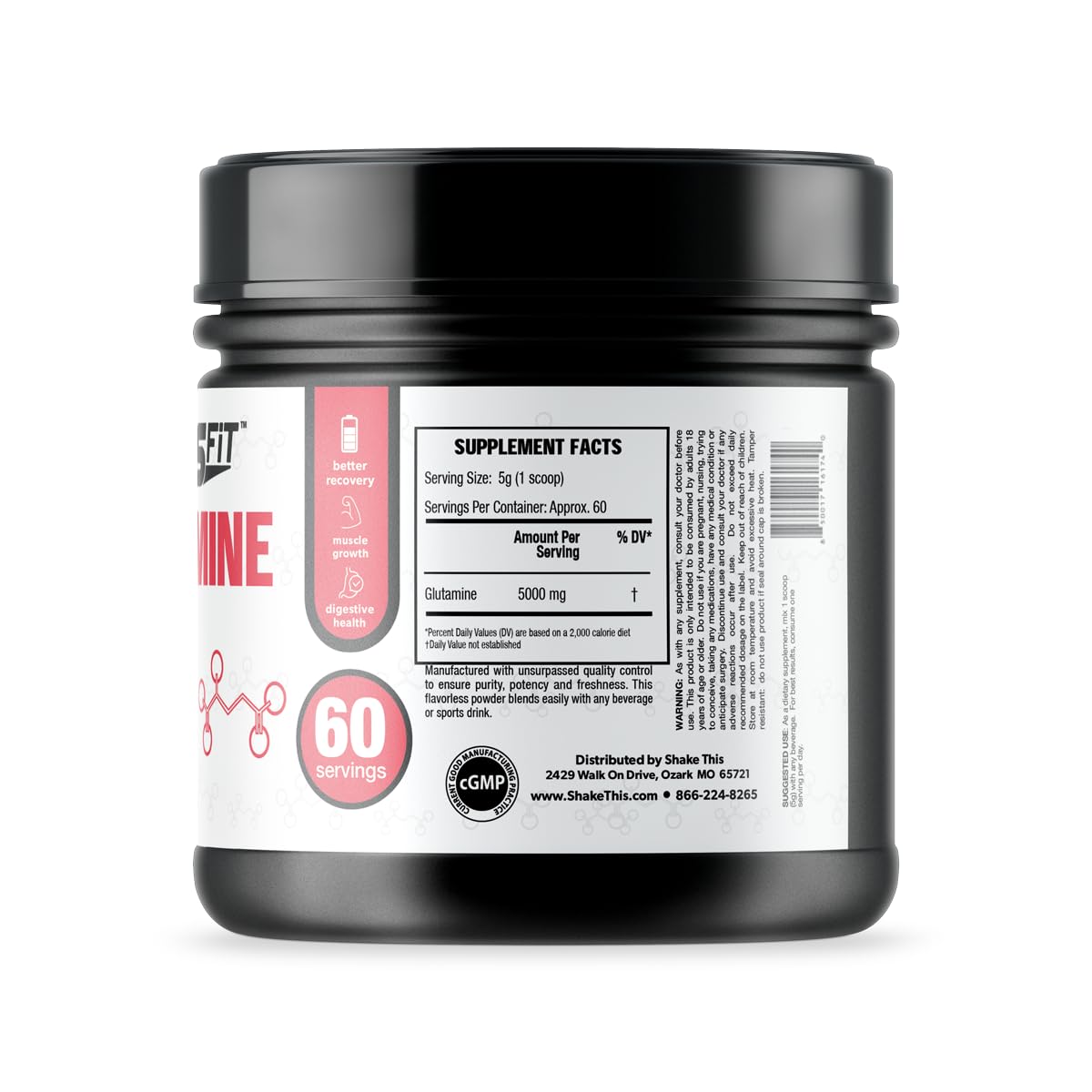 ES FIT Glutamine powder scoop showing easy serving for muscle recovery