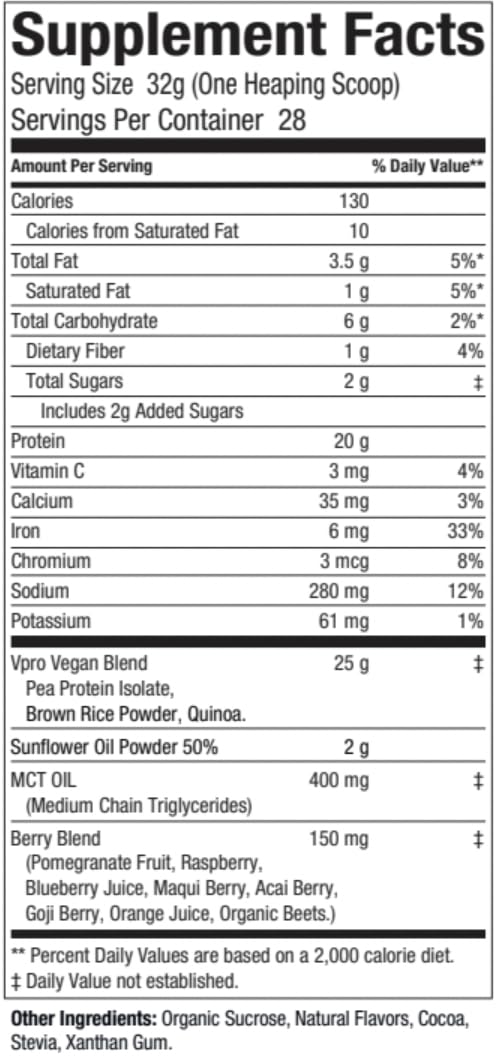 ES FIT Plant Based Protein jar label highlights vegan chocolate blend and third-party testing