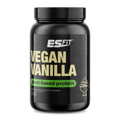ES FIT Plant Based Protein bottle shows smooth vanilla flavor for post-workout recovery