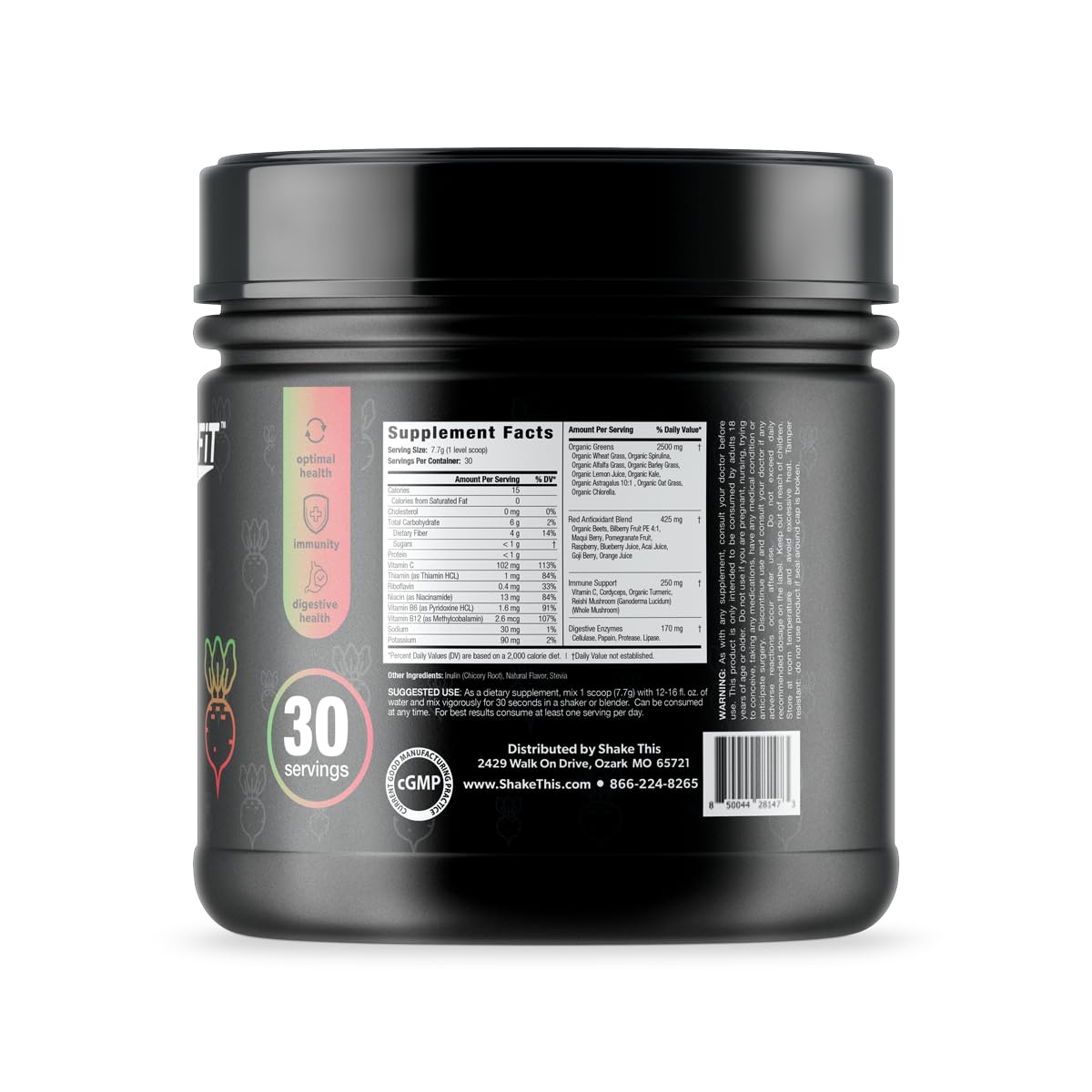 Pouring ES FIT Super Greens into a glass for a quick energy boost.