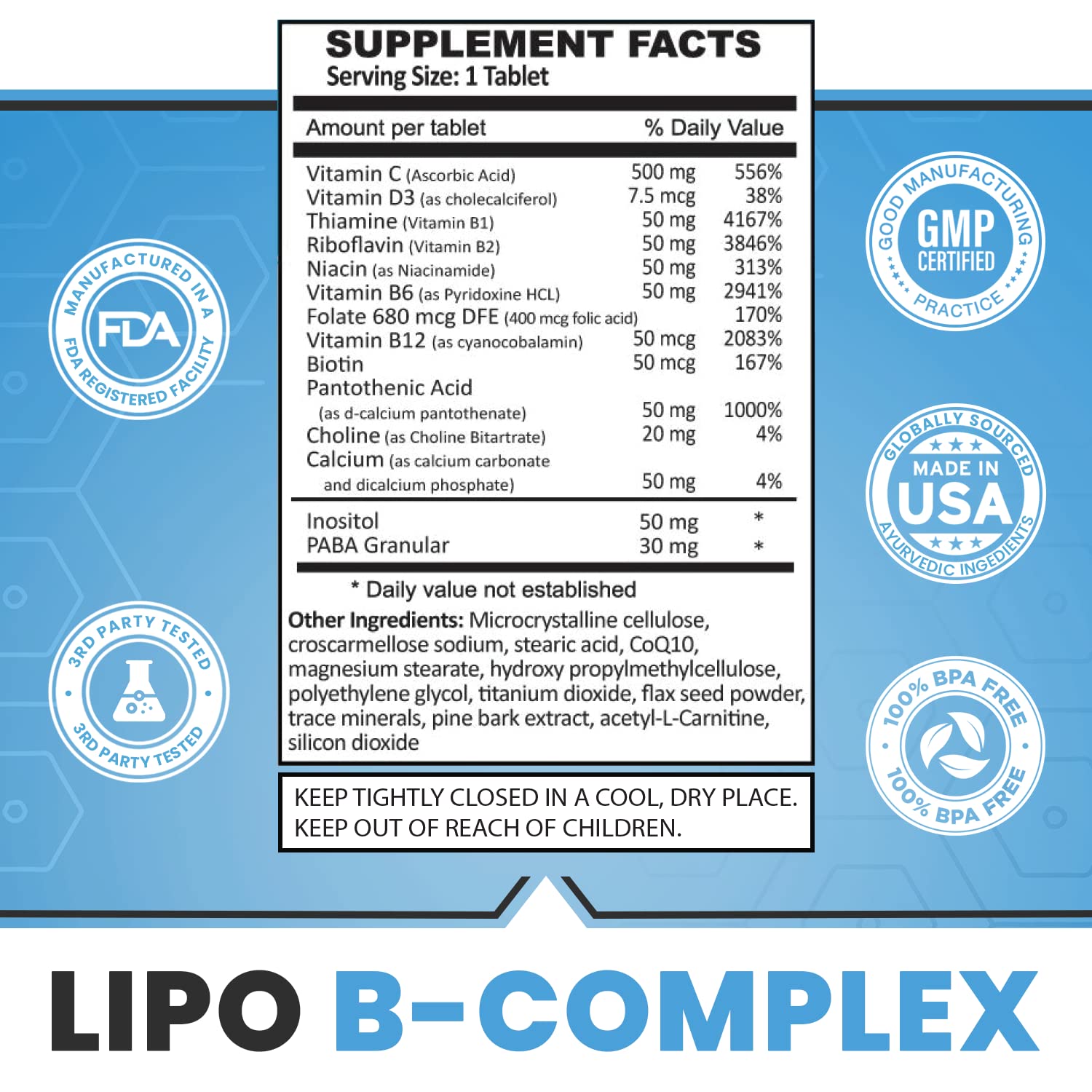 Legere Lipo-BC ingredients featuring vitamins and choline