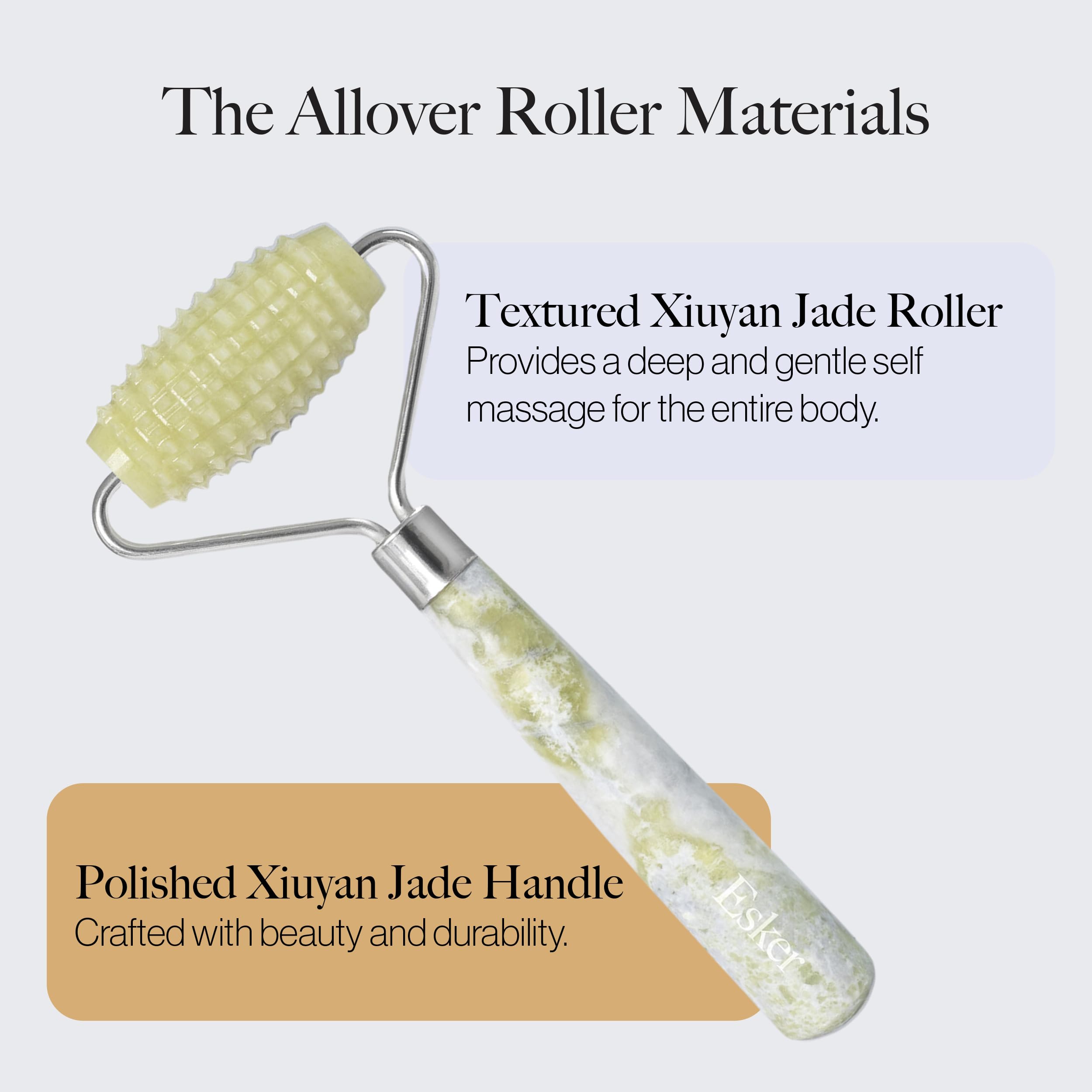 ESKER Allover Roller with polished handle for precise body massage control.