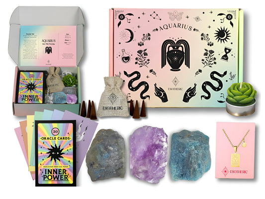 ESOTHERIC Aquarius gift box cover with zodiac motifs, ideal for gifting occasions.
