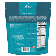 ESPRI watermelon electrolyte packet label showing ingredients and benefits for recovery