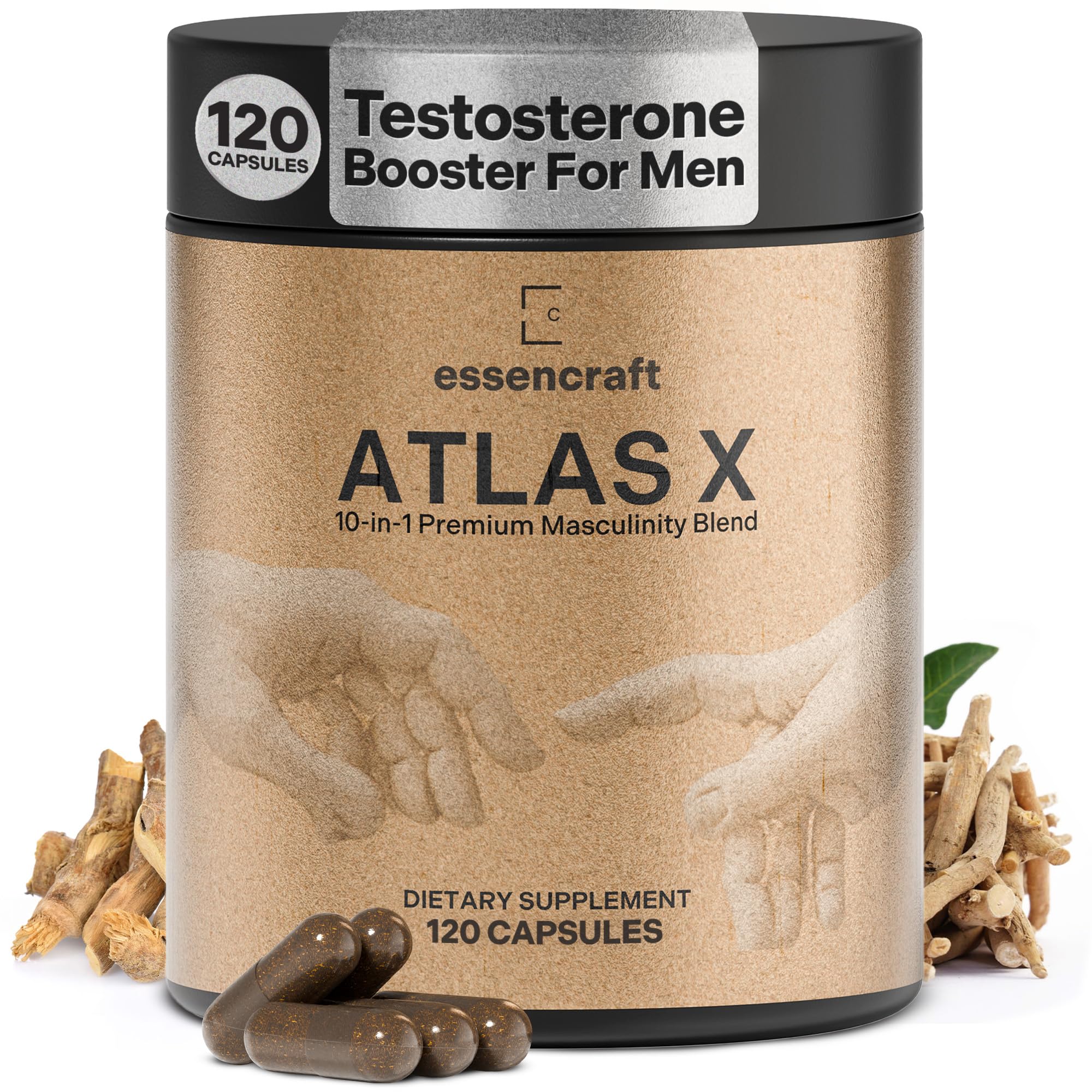 Essencraft Atlas X bottle front showing the 10-in-1 formula for natural vitality