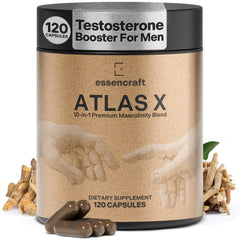 Essencraft Atlas X bottle front showing the 10-in-1 formula for natural vitality