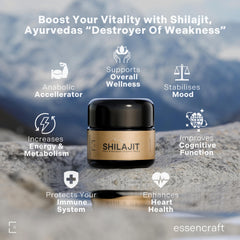 Essencraft Shilajit resin scoop-dispense shows convenient daily serving.