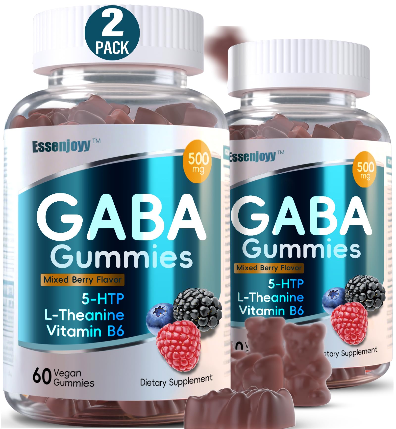 ESSENJOYY Liposomal GABA Gummies bottle for a calming nightly routine.
