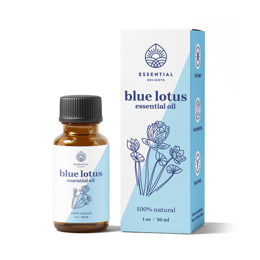 Essential Delights Blue Lotus oil bottle with dropper for mess-free aromatherapy