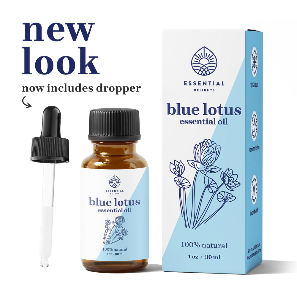 Blue Lotus essential oil diffuser blend by Essential Delights offers calming mood ambience