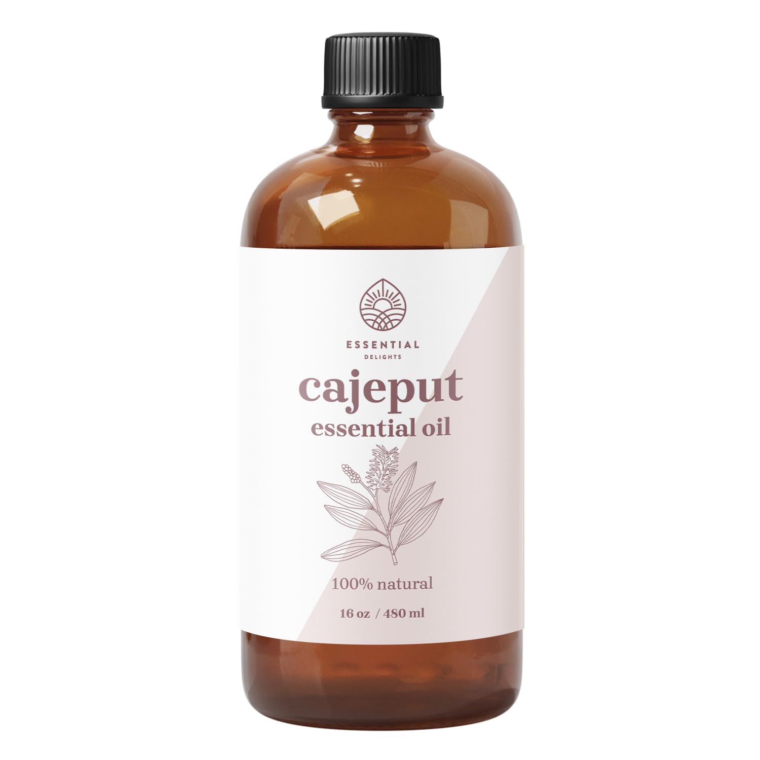 Essential Delights Cajeput oil bottle with crisp aroma for diffusers and refreshing spaces.