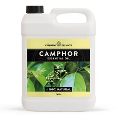 Essential Delights camphor oil bottle closeup for potent topical blends