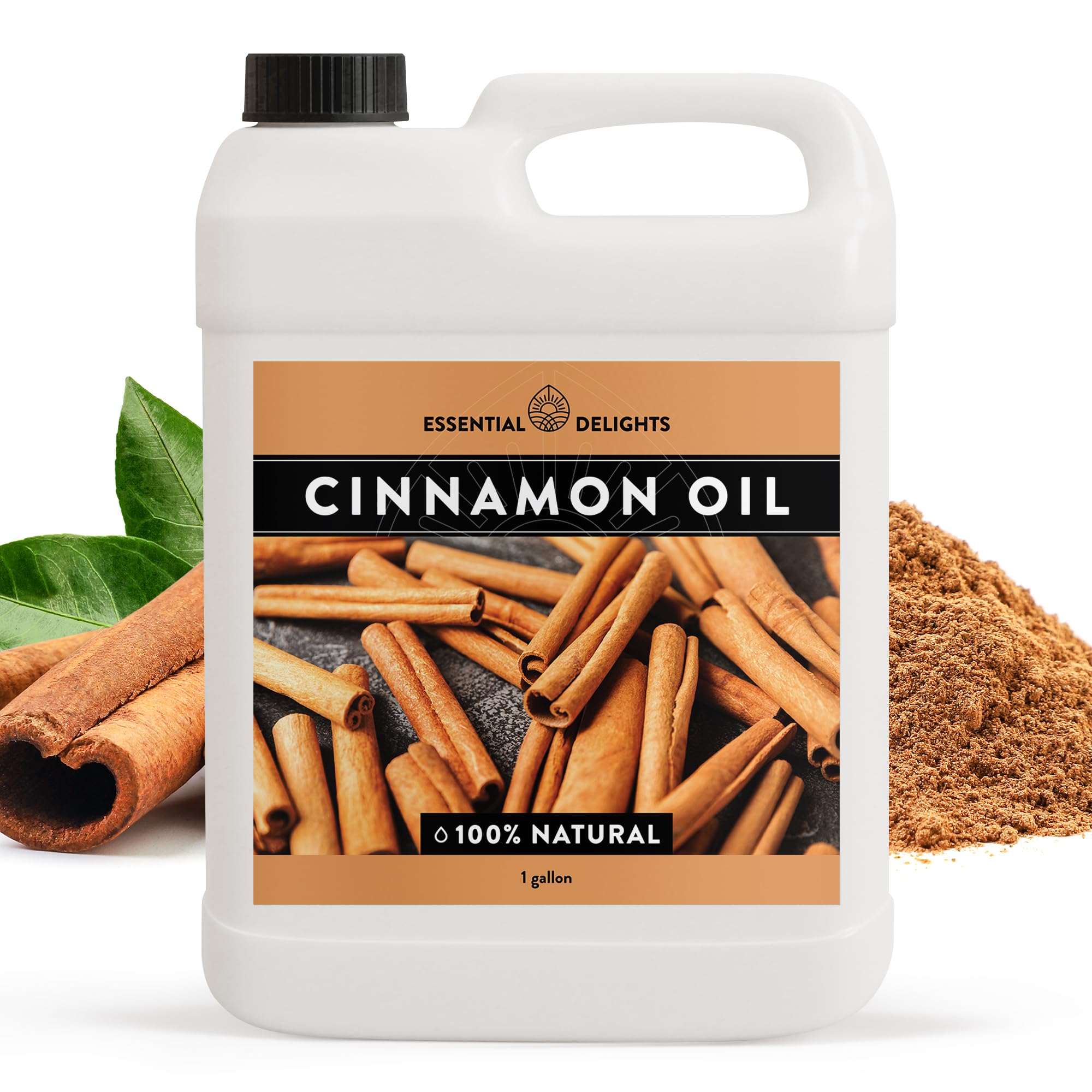 Essential Delights Cinnamon Essential Oil in an amber bottle for premium aroma.