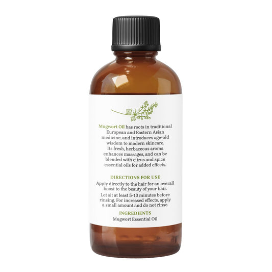 Essential Delights Mugwort Oil drops suggesting application and calming aroma