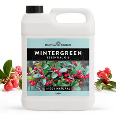 Essential Delights Wintergreen oil close-up, refreshing scent for skincare.