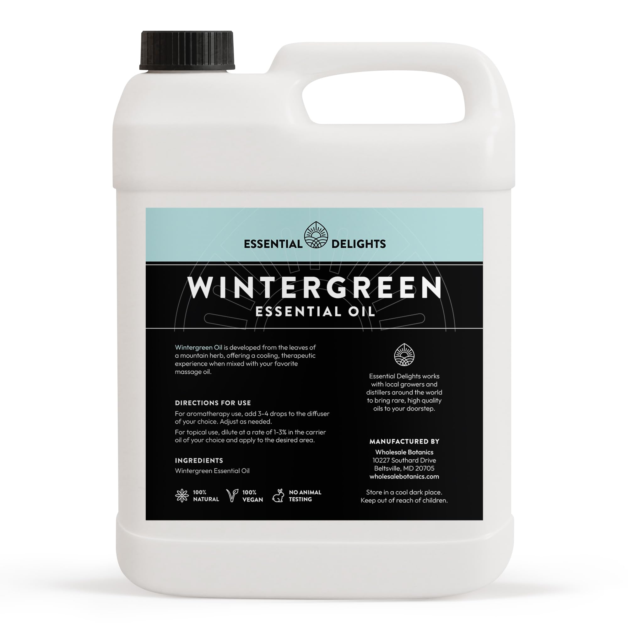 Essential Delights Wintergreen oil bulk pack, suited for formulators and manufacturers.