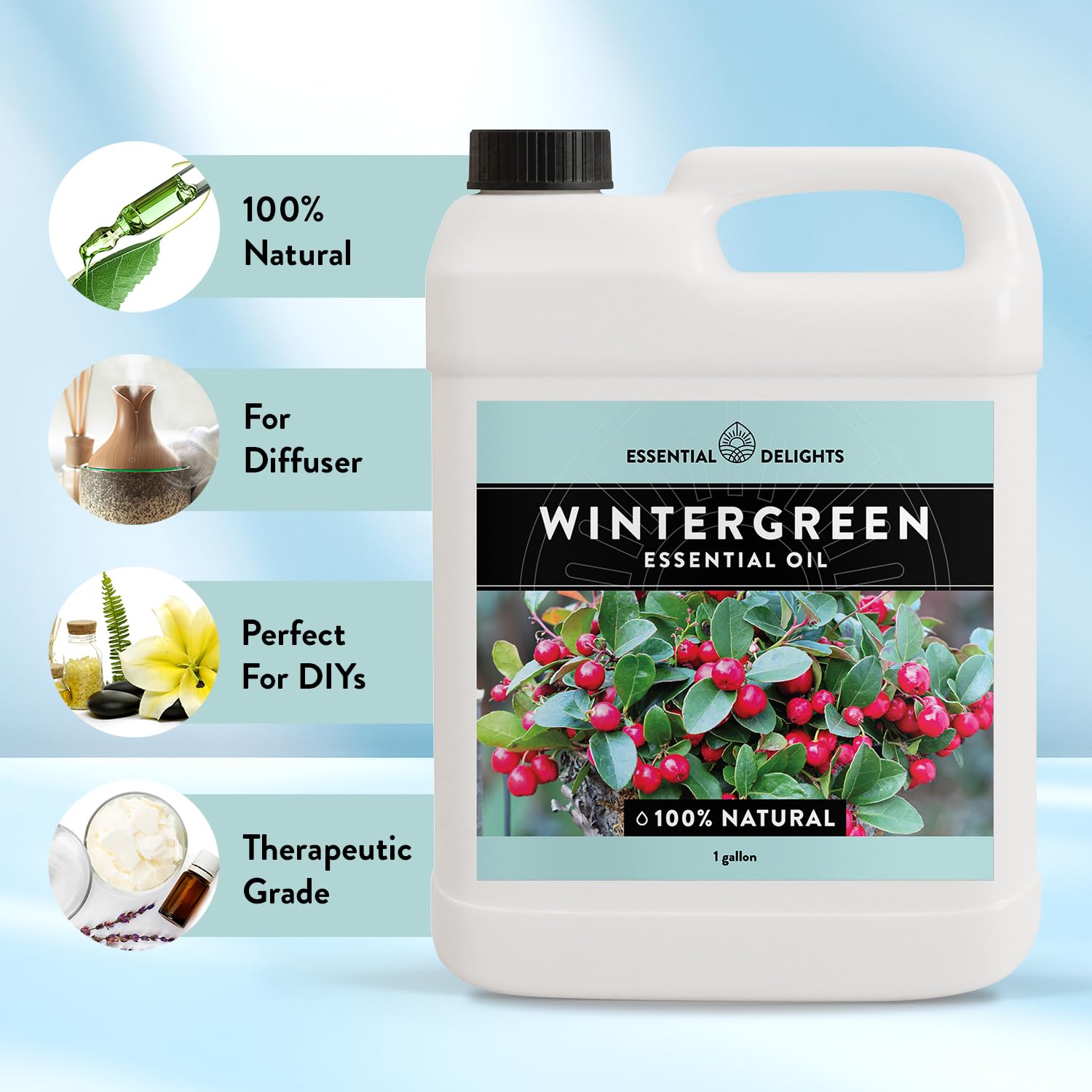 Essential Delights Wintergreen oil US-bottled with strict quality controls.