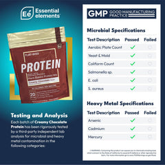 Essential Elements creamy chocolate protein scoop for daily protein handy.