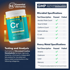 Essential Elements Micronized Creatine Monohydrate powder scoop demonstrates easy dosing for training sessions.