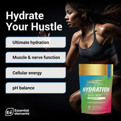 Essential Elements Hydration Packets dissolving in glass for fast mix, zero sugar.