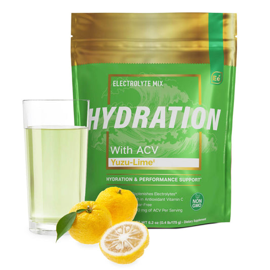 Essential Elements Hydration Packets Yuzu Lime front view for fast, sugar-free hydration.