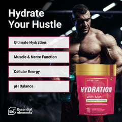 Essential Elements hydration packets Yuzu-Lime powder poured into glass for refreshing boost