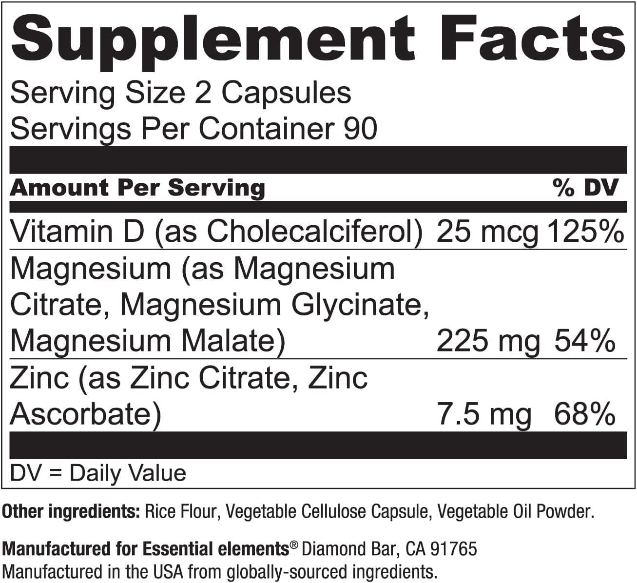 Essential Elements Magnesium Plus Zinc made-in-usa badge underscores local manufacturing