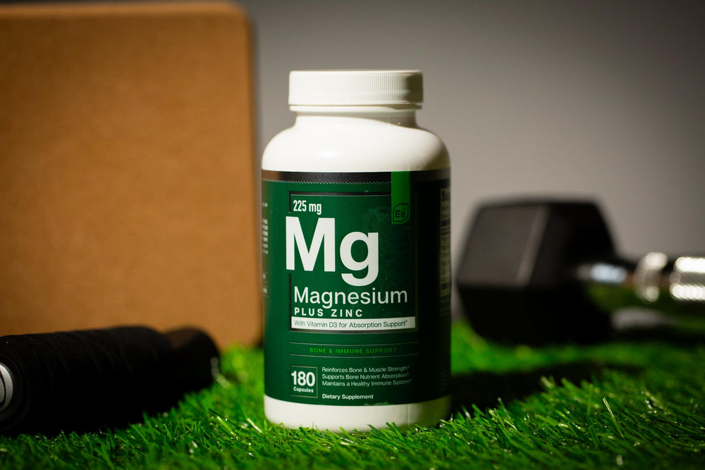 Essential Elements Magnesium Plus Zinc with Vitamin D3 two bottle display suggests value