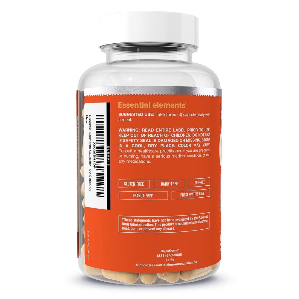 Essential Elements MSM boswellia capsules detail for flexible movement and relief.