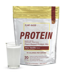 Essential Elements vanilla pea protein tub for a balanced vegan shake.