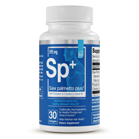 Essential Elements Saw Palmetto Plus bottle promotes male prostate and bladder support.