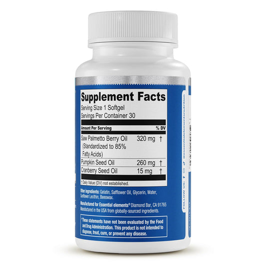 Pumpkin seed oil ingredient panel in Essential Elements Saw Palmetto Plus.