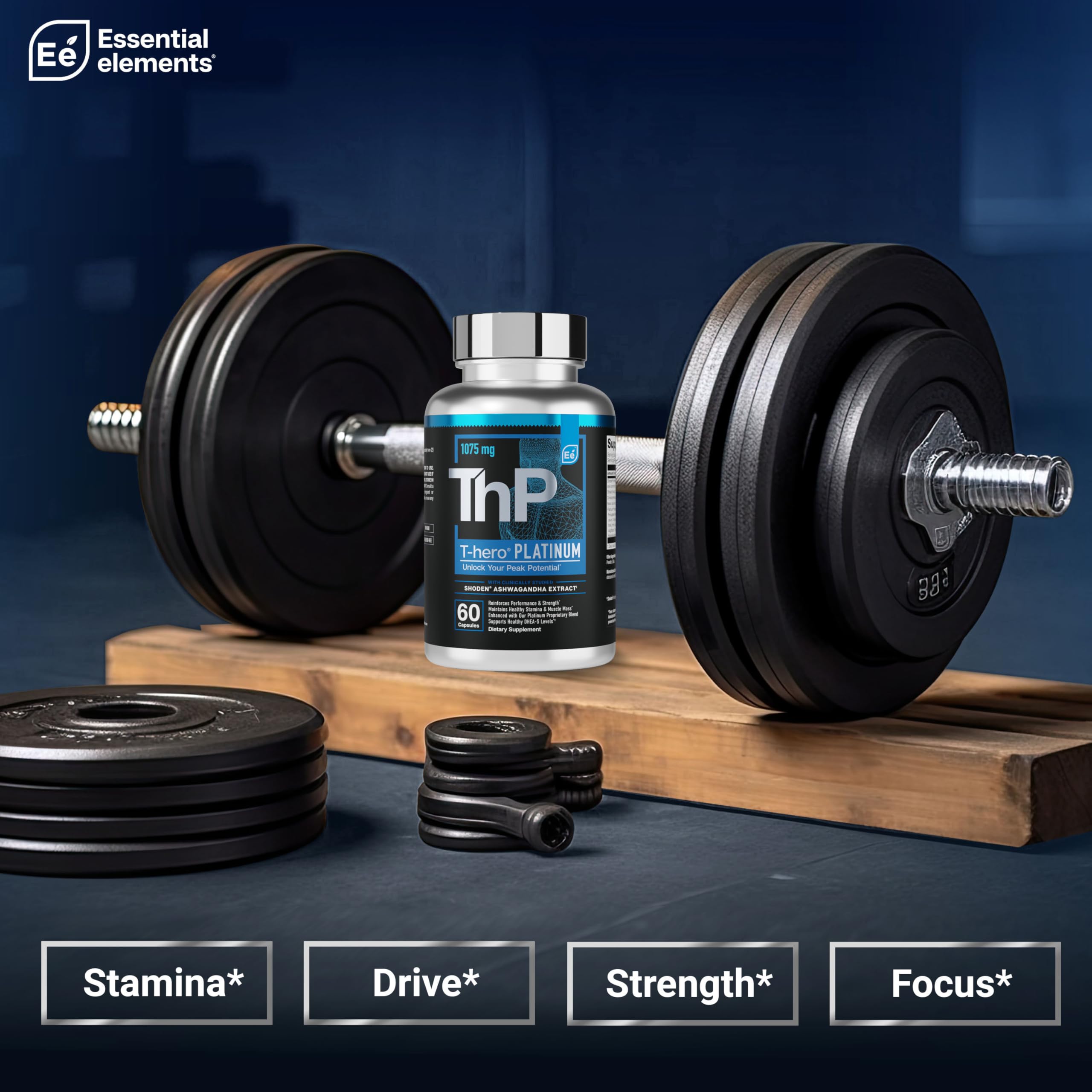 Essential Elements T-Hero Platinum gym scene suggesting athletic performance support