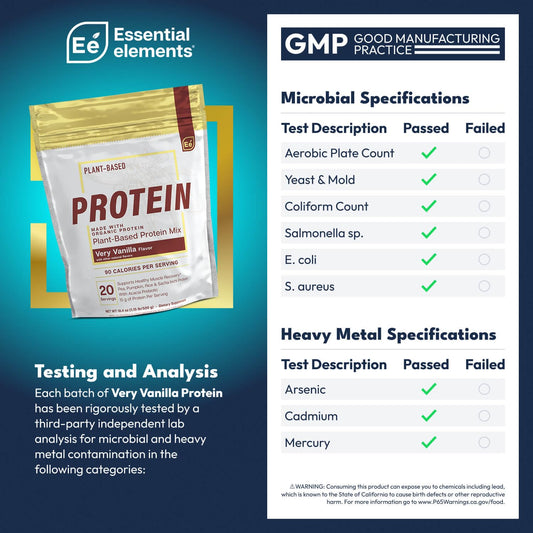 Scoop of Essential Elements vanilla pea protein powder for post-workout recovery.