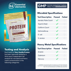Scoop of Essential Elements vanilla pea protein powder for post-workout recovery.
