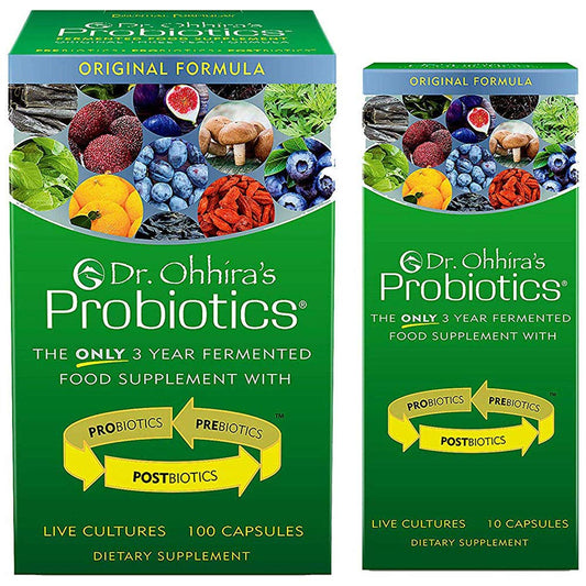 Essential Formulas Dr. Ohhira's Original bottle close-up showing potent, multi-strain probiotic blend.