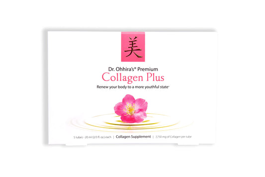 Dr Ohhira's Premium Collagen Plus tube pouring into liquid—easy mix for seamless daily routine.