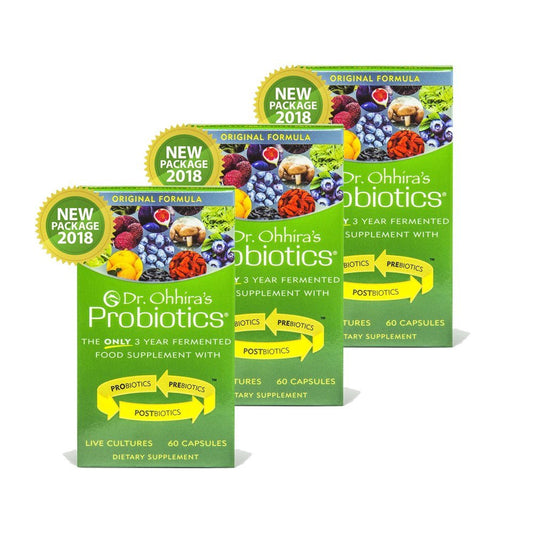 Essential Formulas Dr. Ohhira's Probiotics Original Formula bottle with capsules for daily gut balance.