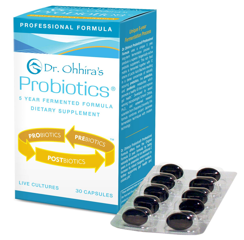 Essential Formulas Dr. Ohhira’s Probiotics Professional bottle indicates premium, shelf-stable probiotic formula