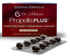 Essential Formulas Dr Ohhira's Propolis Plus bottle—compact supplement for daily immune support.