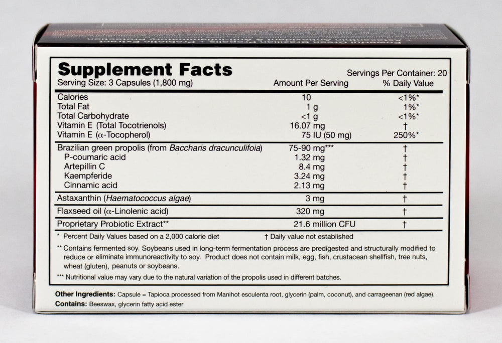 Essential Formulas Dr. Ohhira's Propolis Plus capsules for convenient daily use.