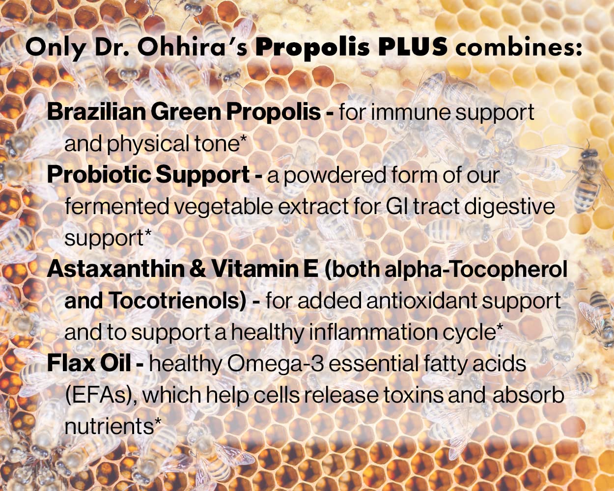 Essential Formulas Dr Ohhira's Propolis Plus vitamin E tocotrienols image—antioxidant nutrients for wellness.